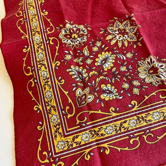 Vintage 90s Cottage Red & Yellow Floral Cotton Square Bandana Neck Tie - Picture 8 of 12